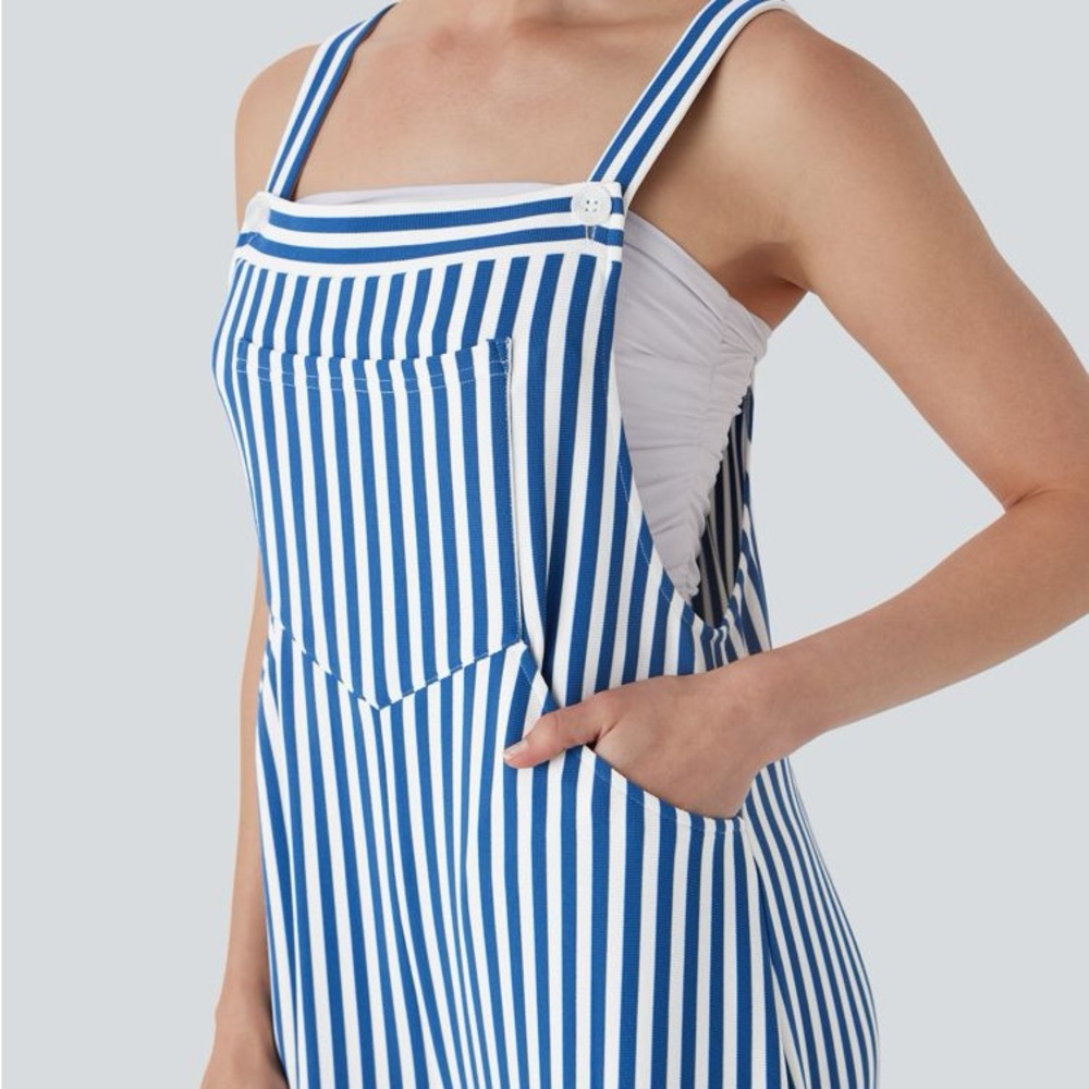 Halara striped overalls. Medium. Navy & white